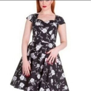 Hell Bunny Vixen Fit n Flare Dress Natalia Pinup Retro Rockabilly Feminine XS